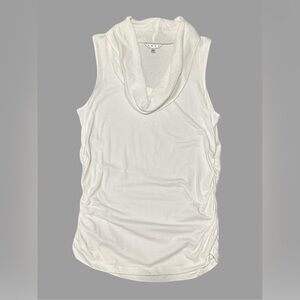 Cabi Ivory Cowl Neck Sleeveless Ruched Side Tunic Top Stretch Size L
